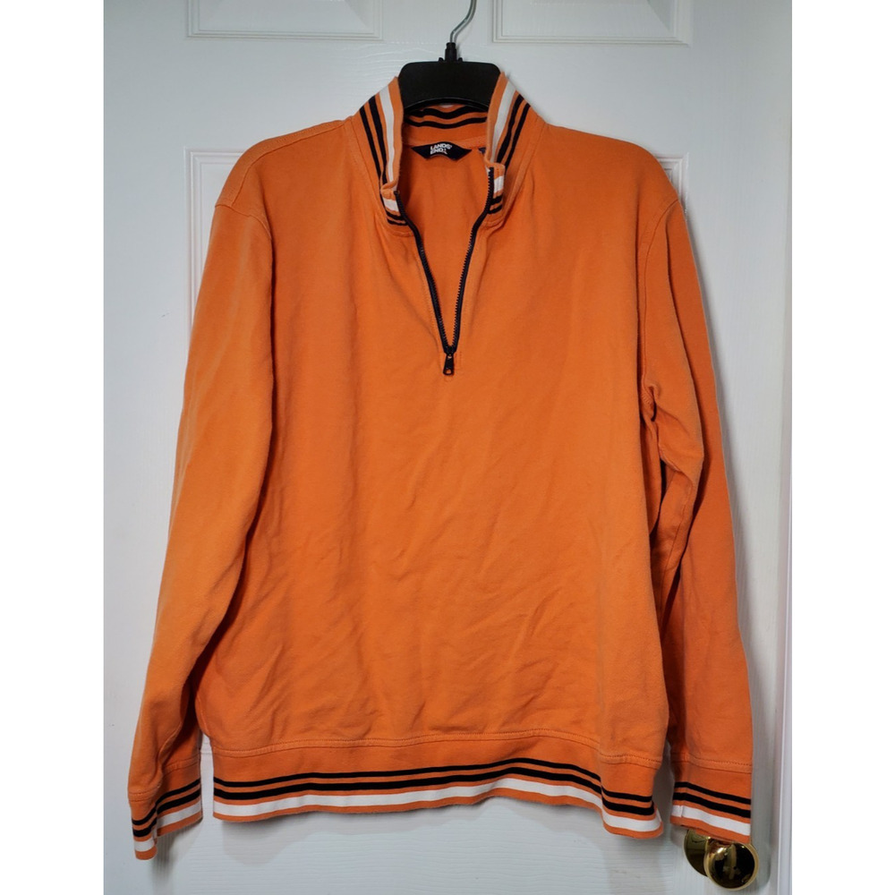Lands’ End Quarter Zip Pullover Men’s Large Orange Sweatshirt